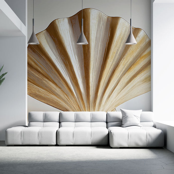 Papel de parede mural concha do mar | Peça elegante em forma de concha dourada