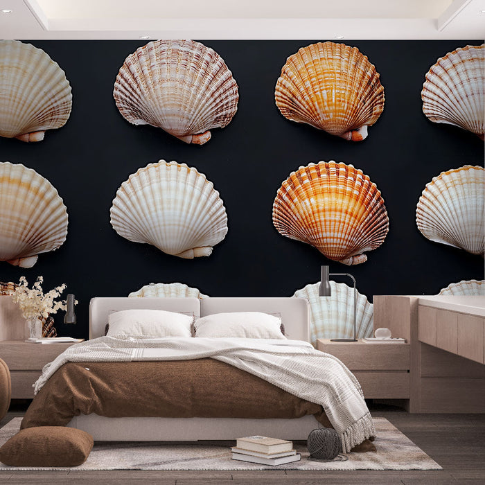 Papel de parede de conchas do mar | Conjunto de conchas de vieira coloridas