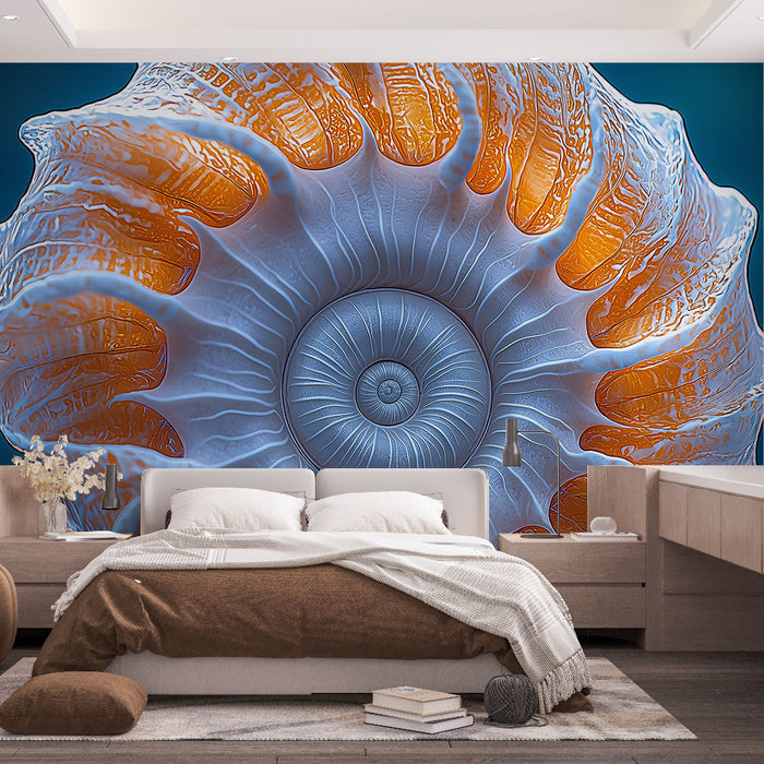 Papel de parede concha-do-mar | Padrão detalhado de concha-do-mar com tons de laranja e branco