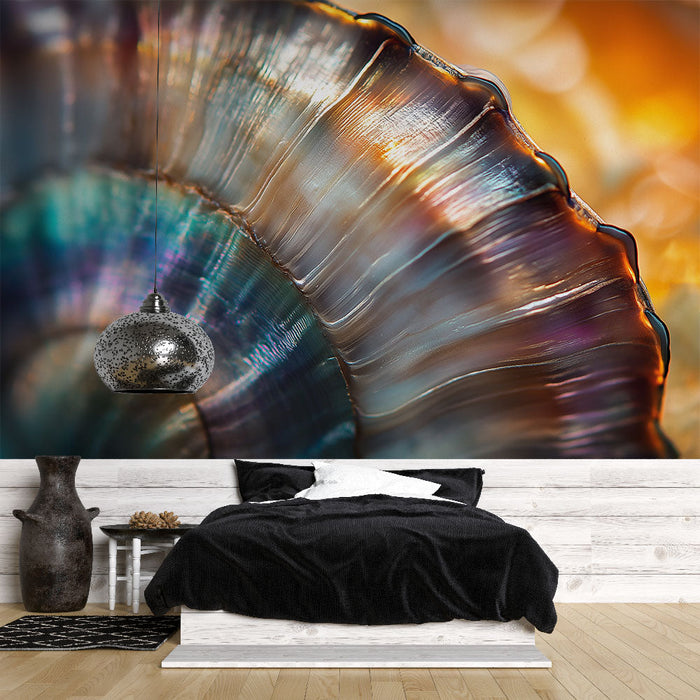 Papel de parede concha do mar | Padrão de concha do mar iridescente com reflexos coloridos