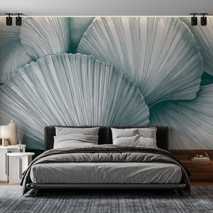 Papel de parede mural concha | Padrões elegantes de conchas em um fundo aquático