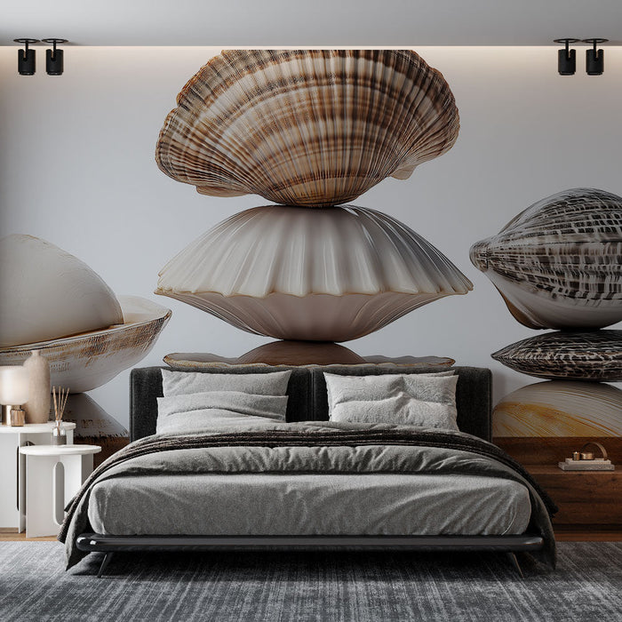 Mural Wallpaper decorative shells | Set of stacked shells with various patterns