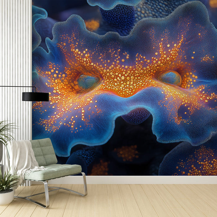 Papel de parede abstrato coral | Padrão coral vibrante com tons de azul e laranja