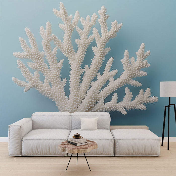 Ταπετσαρία τοίχου λευκό κοράλλι | Κομψό μοτίβο κοραλλιού σε μπλε φόντο