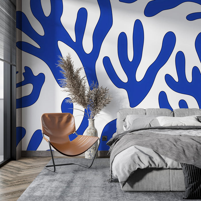 Mural Wallpaper blue coral | Abstraktsed siluetid valgel taustal