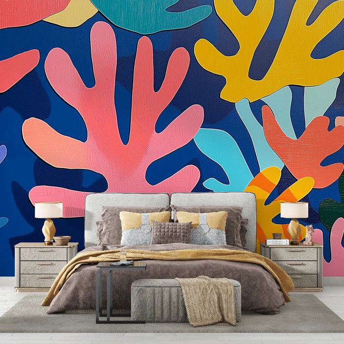 Colorful coral mural wallpaper | Organic shapes on blue background