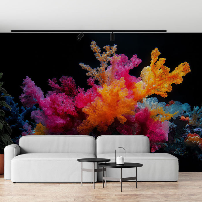 Fototapet koral | Livlig illustration af flerfarvede undervandskoraller