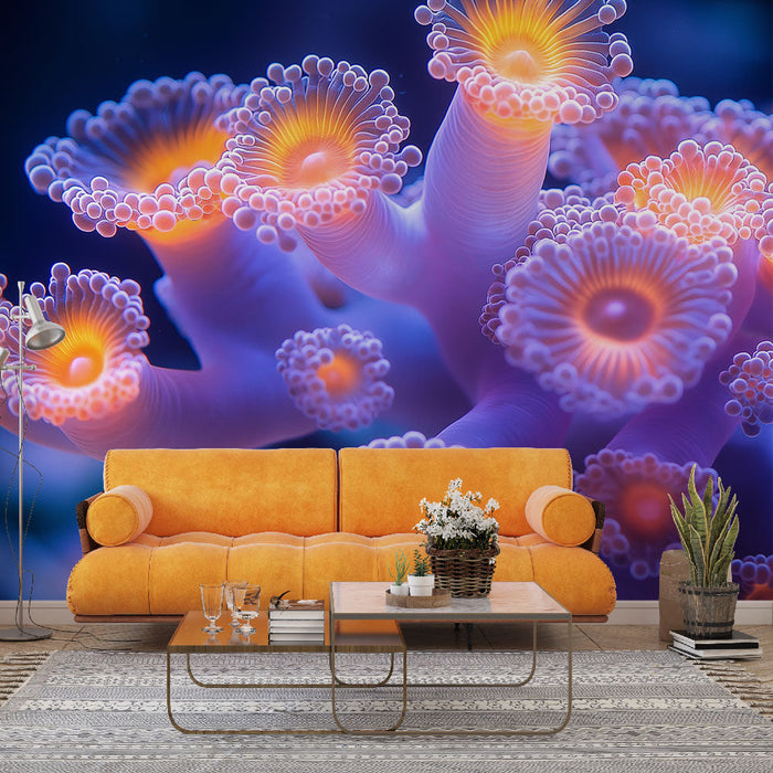 Luminous coral mural wallpaper | Dazzling luminous coral pattern for a marine ambiance