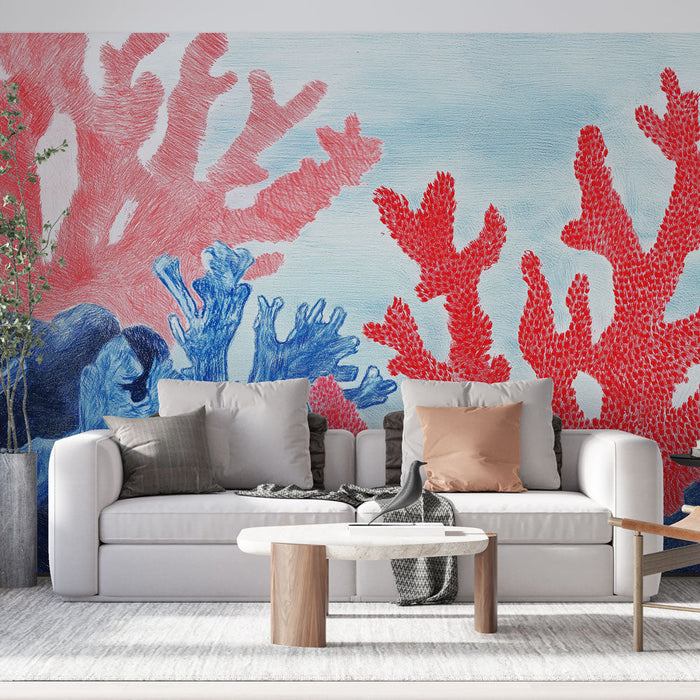 Фототапет корал | Цветен модел на подводни корали в червено и синьо