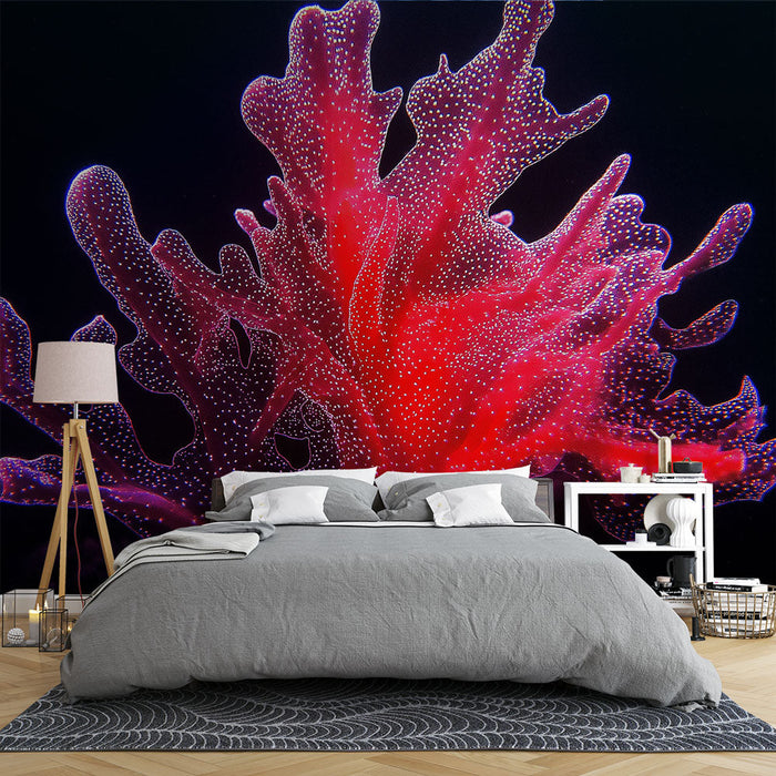 Mural Wallpaper coral | Bright red coral pattern on a dark background