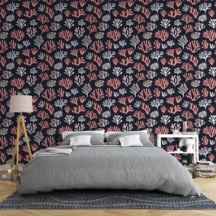 Ταπετσαρία τοίχου μουράλ κοραλλί | Σχέδιο πολύχρωμων κοραλλιών σε μπλε φόντο