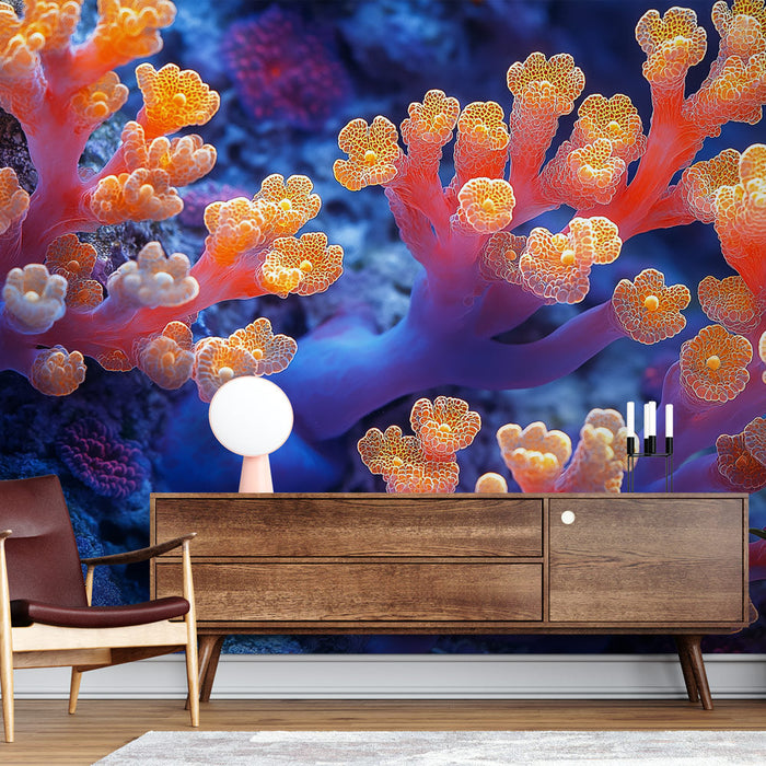 Mural Wallpaper coral | Vibrant pattern of pink and orange coral in a marine environment