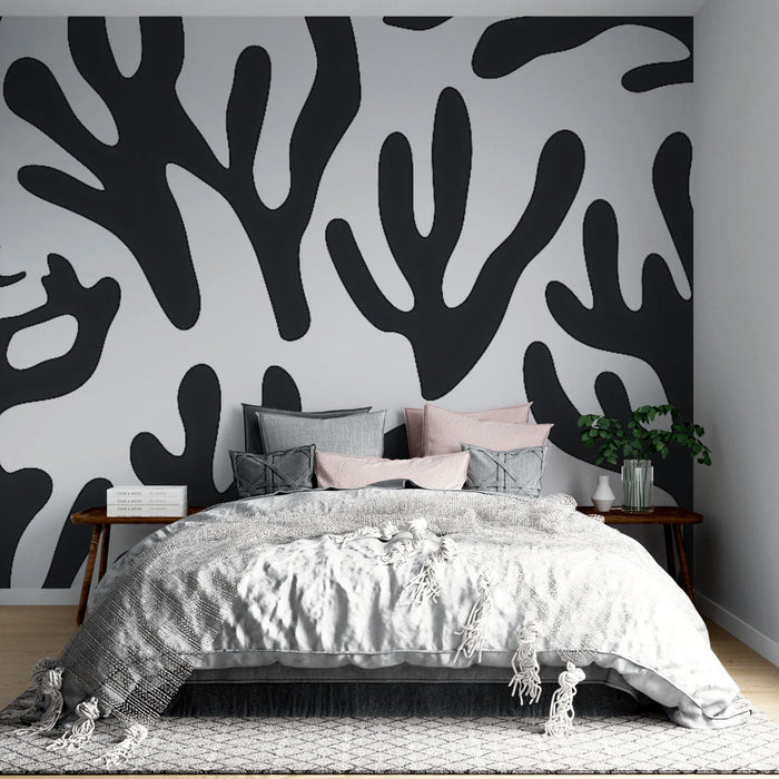 Carta da parati corallo nera | Silhouette astratte su sfondo grigio