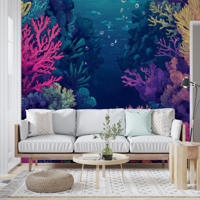 Papel pintado coral | Una vibrante representación de los arrecifes de coral submarinos