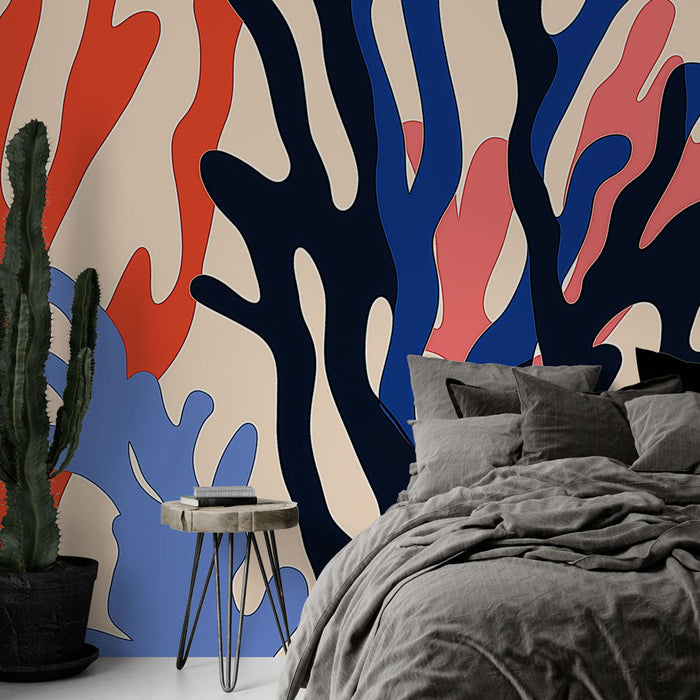 Fototapet koraller | Stiliseret mønster af farverige koraller på en lys baggrund