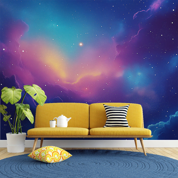 Фото тапет космос | Цветно нощно небе с блестящи звезди