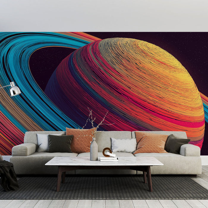 Fototapet kozmos | Canlı halkaları olan renkli gezegen