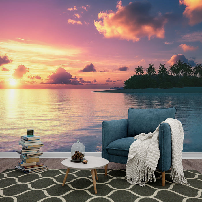 Ταπετσαρία τοίχου ηλιοβασίλεμα | Τροπικό νησί κάτω από έναν πολύχρωμο ουρανό