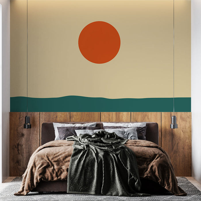 Fresko Tapeet päikeseloojang | Minimalistlik illustratsioon punase päikesega