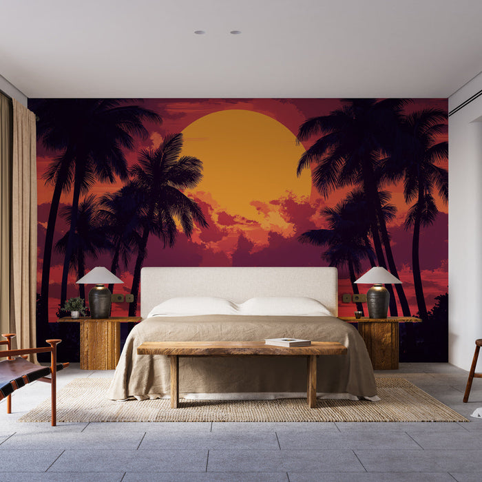 Carta da parati tramonto | Palme silhouette contro un cielo infuocato