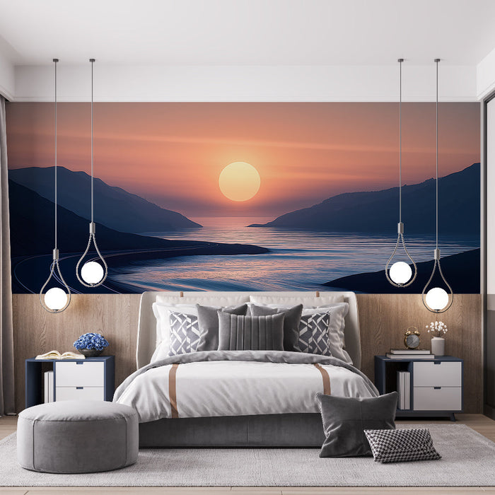 Tapeta na ścianę zachód słońca | Kojący nadmorski pejzaż z odbiciem morza