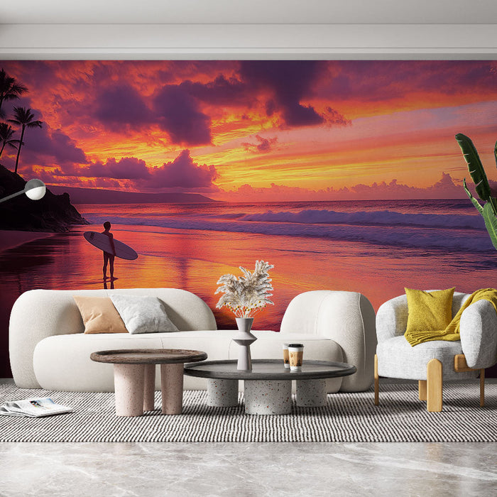 Carta da parati tramonto | Paesaggio costiero con vivaci tonalità di rosa e arancione