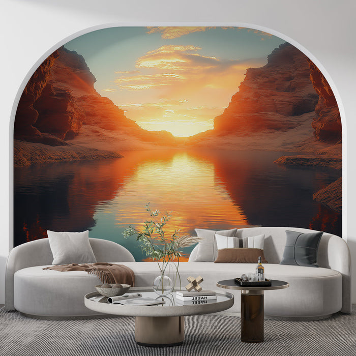 Tapetti auringonlasku | Kanjonimaisema heijastuksella vedessä