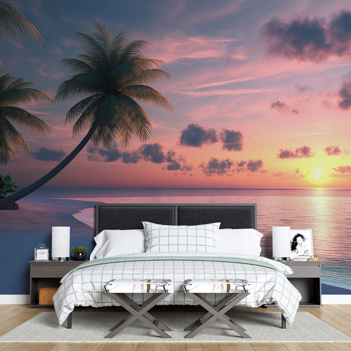 Tapeta zalazak sunca | Mirna plaža s palmama