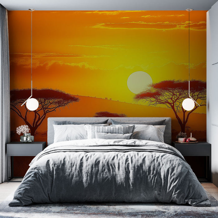 Фототапет залез | Жива сцена на савана