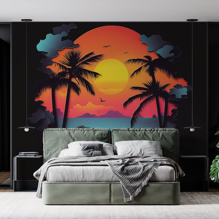 Tapeta sunset | Živopisna tropska scena s palmama i oceanom