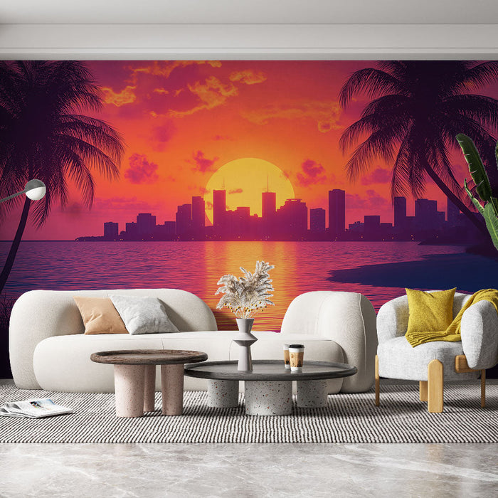 Tapet apus | Siluetă urbană pe fundalul unui cer vibrant