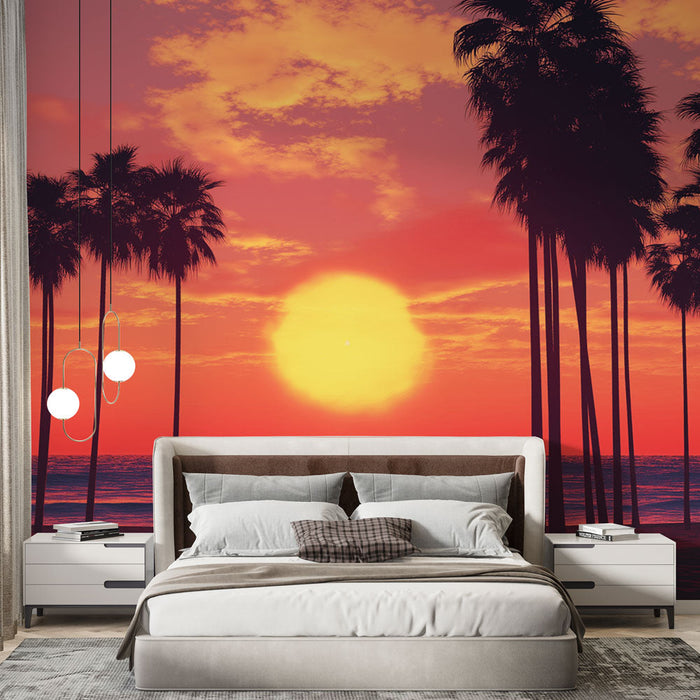 Carta da parati tramonto | Silhouette di palme in riva al mare