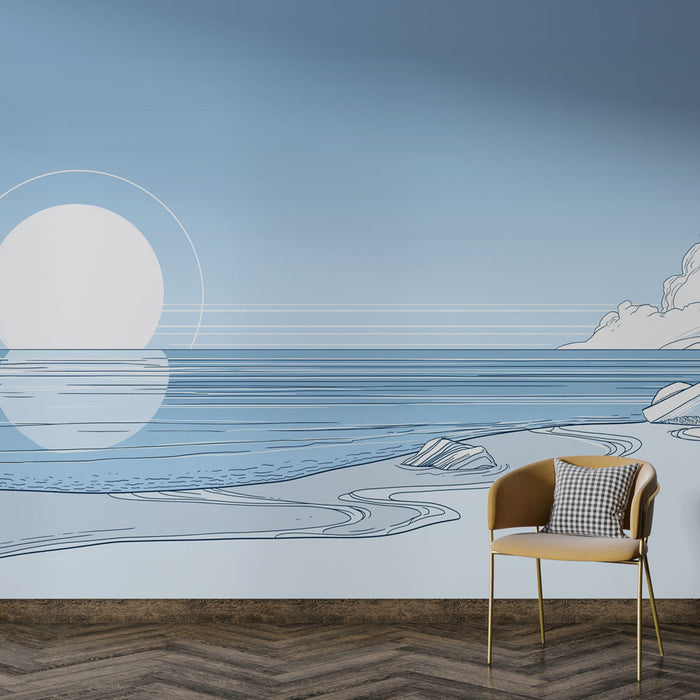 Mural Wallpaper sunset over the sea | Soothing landscapes with shades of blue
