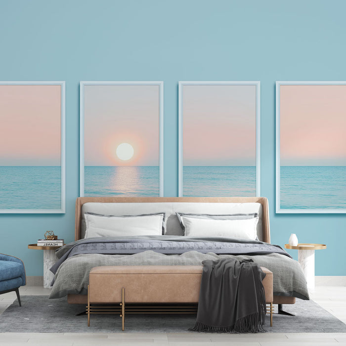 Fotótapé naplemente a tenger felett | Négy panel, amelyek a tengeri alkony nyugalmát idézik