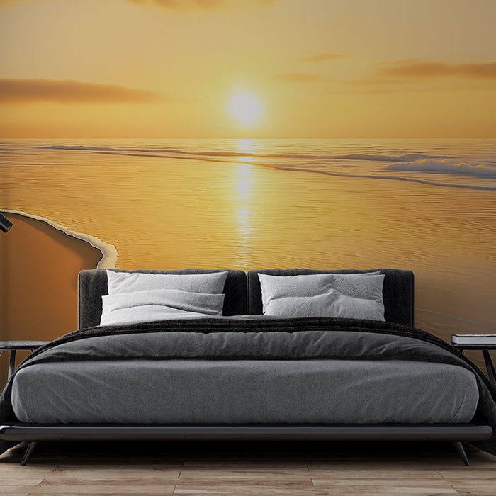 Tapete sunset over the sea | A serene scene with golden reflections on the water