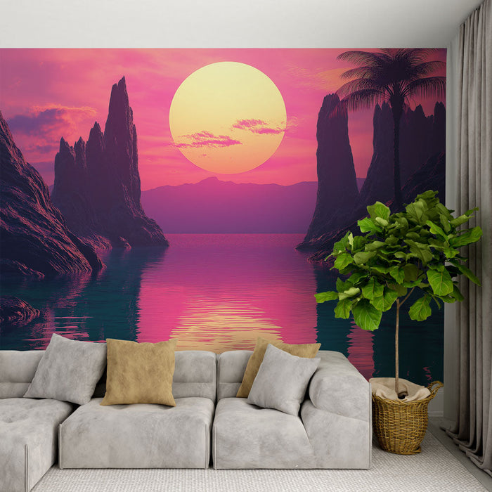 Tapeta tropický západ slunce | Úchvatná krajina s skalami a odrazivou vodou