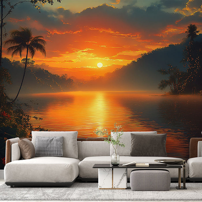 Fototapeet troopilise päikeseloojanguga | Rahu jõgi tulise taeva all