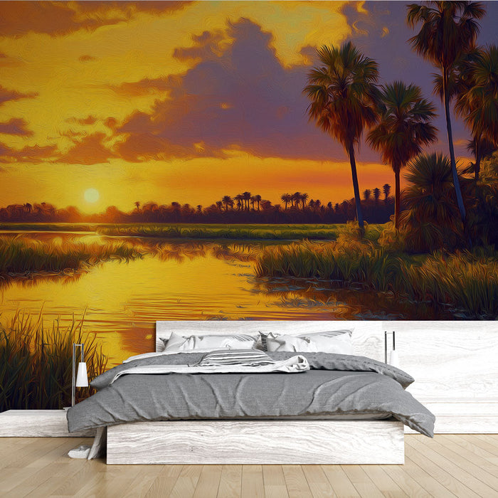 Tapete sunset | Живописна панорама от топли цветове до водата