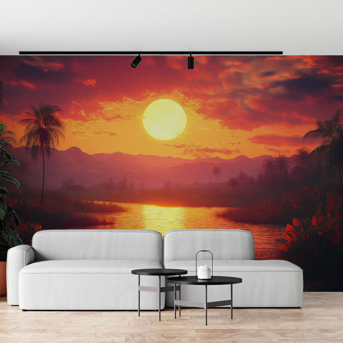 Fototapeet päikeseloojang | Särava päikesega troopiline maastik