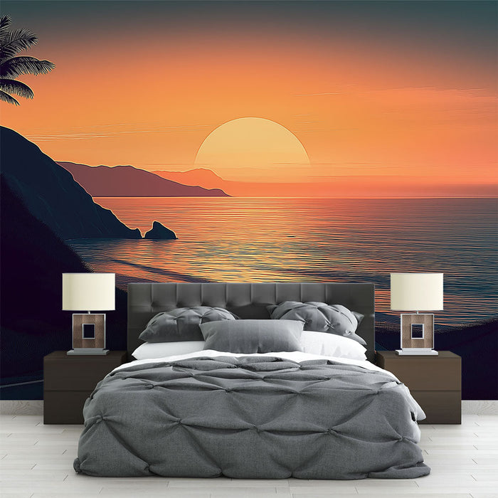 Tapeta západ slunce | Idylická pobřežní cesta za soumraku