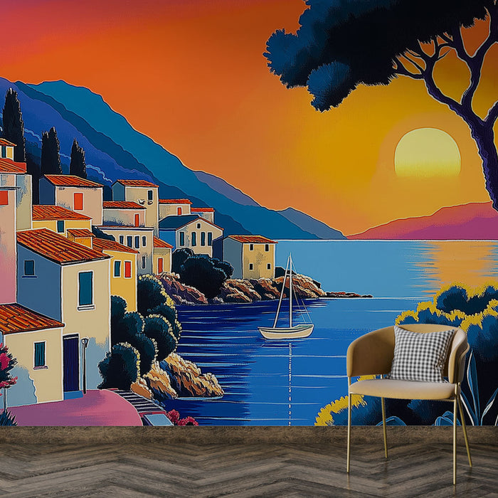 Seinatapeet päikeseloojang | Värvikas rannaküla