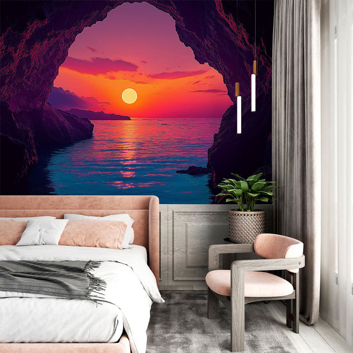 Tapetti auringonlasku | Upea näkymä auringonlaskusta meren yli luolasta