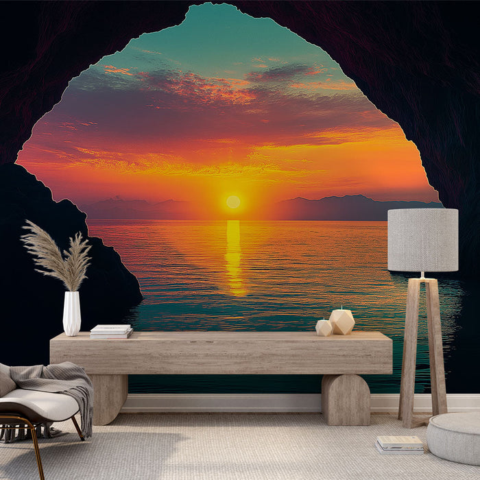 Tapeta zachód słońca | Spektakularny widok na zachód słońca z jaskini