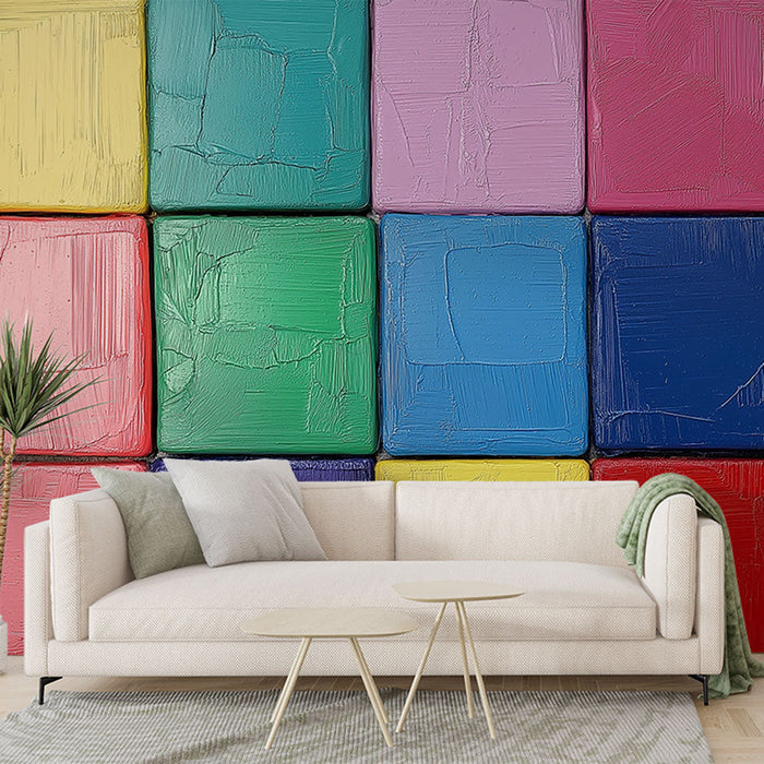 Tapet i lyse farver | Firkanter af tekstureret maling i farvet skifer