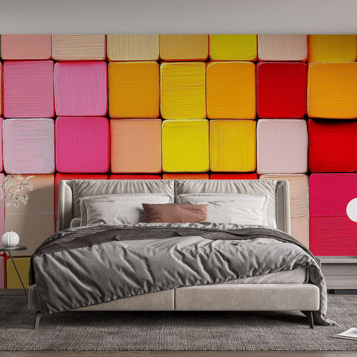 Tapet i lyse farver | En dynamisk patchwork af varme og bløde toner