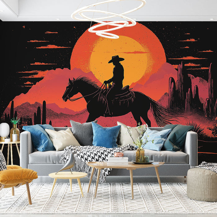 Тапет каубой | Силует на ездач по здрач