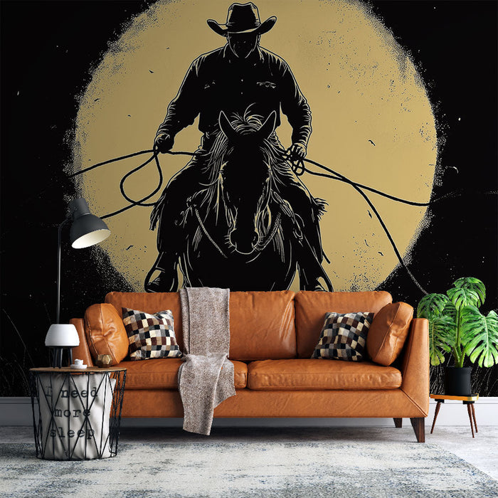 Тапет каубой | Силует на ездач под пълната луна