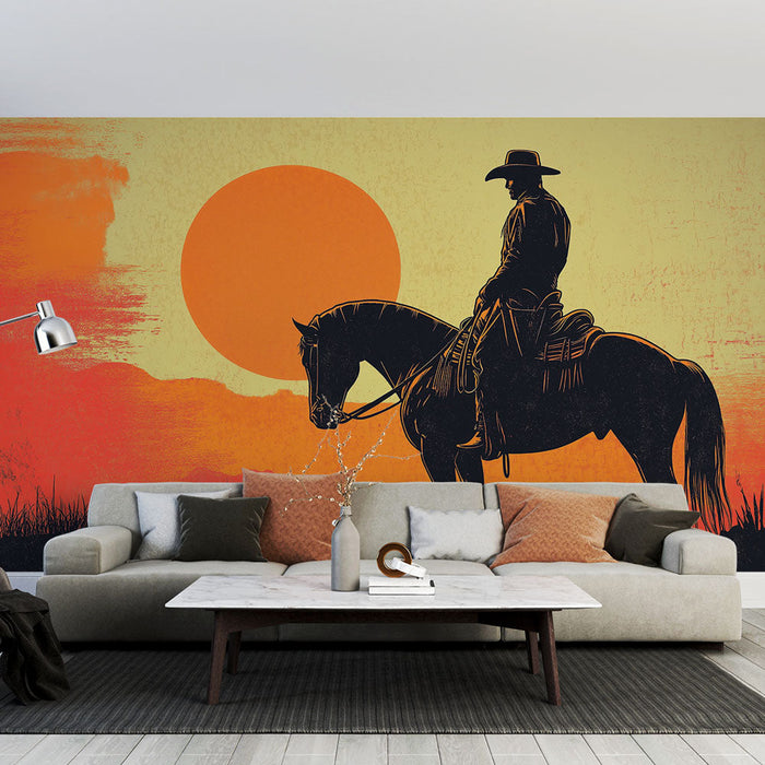 Фототапет каубой | Силует на каубой на залез