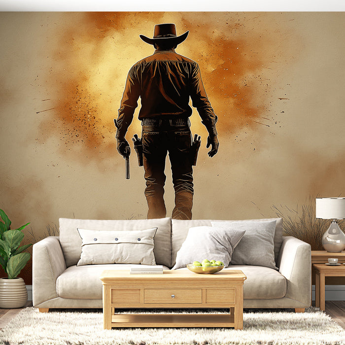 Фототапет каубой | Силует на каубой в пустинен пейзаж