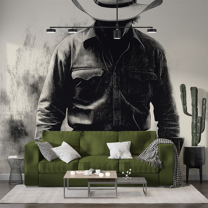 Foto Behang cowboy | Silhouet van een cowboy in zwart en wit